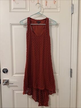 As U Wish Rust Crochet High-Low Tank Dress with Lining